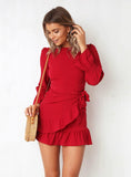 Slim Fit Strapping Long Sleeve Mini Dress