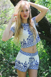Retro Print Short Sleeve T-Shirt and Shorts Suit