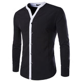  Formal Designer Dress Shirt for Men Long Sleeve Slim Fit Patchwork Casual