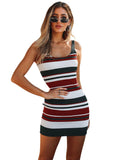 Women Three Color Striped Slim Sexy Knitted Sweater Skirt