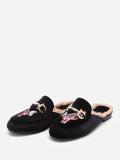 Cheap Bird Embroidery Velvet Flat Mules 