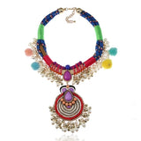 Pearl Fuzzy Ball Diamante Alloy Necklace Vintage Bohemian Ethnic 