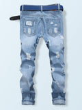 Men's Fashion Jeans Mid Waist Elastic Bright Color Hole Slim Fit 