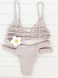 Spaghetti Straps Solid Color Bandage Bikini Set