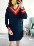 Women V Neck Long Sleeve Loose Knitwear Sweater 