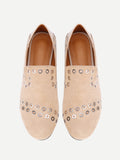 Cheap Eyelet Detail Round Toe Flats