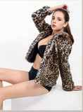 Women Leopard Print Hoods Imitation Rabbit Fur Coat