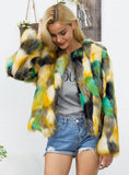 Women Colorful Gradient Long Sleeve Faux Fur Jacket