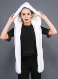 Women Long Waistcoat Female Faux Rabbit Fur Faux Hoods