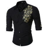 Designer Dress Shirt for Men Long Sleeve Printing Slim Fit Formal Casual Turn Down Collar 
