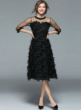 Fashion Tassel O-neck Elegant Black Female Dress