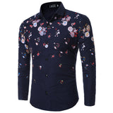 Designer Shirts for Men Casual Flowers Printing Slim Band Collar 