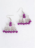 Fashion Glass Pearl Earrings, with Brass Earring Hooks, Magenta