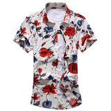 Short Sleeve Dress Shirts for Men Plus Size Beach Seaside Fashion Flowers Printing Loose 