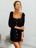 Sexy Slim Dress Long Sleeve Square Collar 
