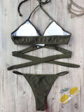 Textured High Cut Wrap String Bikini Set