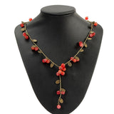 Long Chain Necklace Ethnic Jewelry Red Cherries Beads 