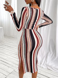Chest-wrapped Striped Long-sleeved Dress