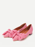 Cheap Bow Tie Decorated Pointed Toe Gingham Flats