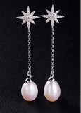 Micro Pave AAA Zircon Sun with Fresh Water Pearl 925 Sterling Silver Stud Earrings