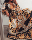 V-neck Pullover Retro Long Sleeve Dress