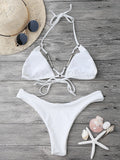 Halterneck High Cut Bikini Set With Beads