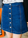 A-line Pencil Jeans Skirt Front Button High Waist Denim Skirt