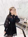 Lantern Sleeves Embroidered Lace Runway Dress Hollow Dress