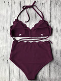 Halter Scalloped High Waisted Bikini Set