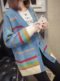 Women Loose Sweater Long Stripe Knit Cardigan 