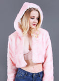 Women's Faux Fur Hooded Coat With Led Light Pink Coat