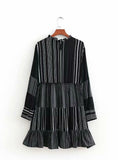 Women Casual Stripes Tunic Mini Long Sleeve Dress