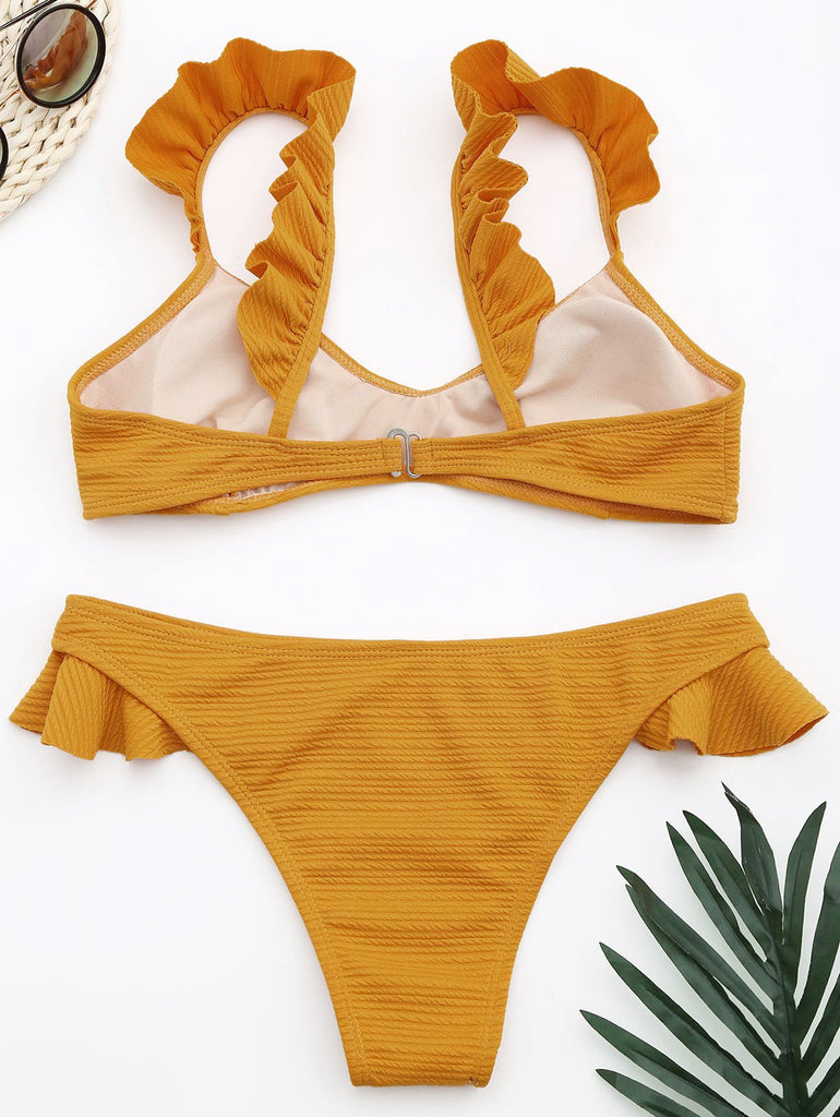 Ruffle Bikini in Beige Texture