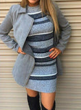 Women's Crewneck Short Sleeve Spliced Sweater Skirt