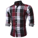 Fit Dress Shirt for Men Checked Button Down Long Sleeves Slim 
