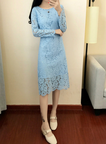 O Neck Long Sleeve Sheath Bodycon Lace Dress – Ncocon