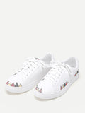 Cheap Embroidery Detail Round Toe Lace Up Sneakers