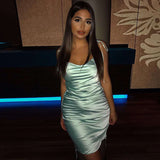 Party Summer Mini?Lace Up Cowl Backless Sexy Drawstring Ruched Dress
