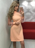 Mesh Sleeve Form Fitting Solid Dress Long Sleeve Mini Party Dress