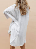 Three Quarter Sleeve Above Knee Loose Office Lady Solid Dresses
