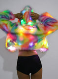 Women Faux Fur Coat Fox Cosplay Christmas Color Light