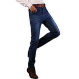 Cotton Breathable Long Jeans for Men High Elastic Slim Straight Leg 