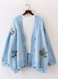  Long Sleeve Casual Embroidery Cardigan Female V Neck Hole Cardigans