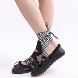 Cheap Black Lace-up Fleece Lined Flats with Buckle Fasten