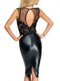 Sheer Lace Dress Open Back Patchwork Knee Length Bodycon 