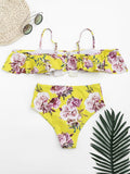 Ruffles Floral Off Shoulder High Waisted Bikini