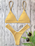 Plunge Padded Textured High Cut Bikini Set
