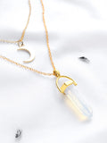 Fashion Gold Crystal And Crescent Pendant Layered Necklace