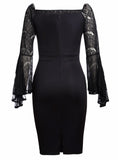 Party Lace Bell Long Sleeve Off Shoulder Bodycon Dress Knee-Length 