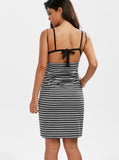 Striped Dress V-neck Spaghetti Strap Women Knee-length